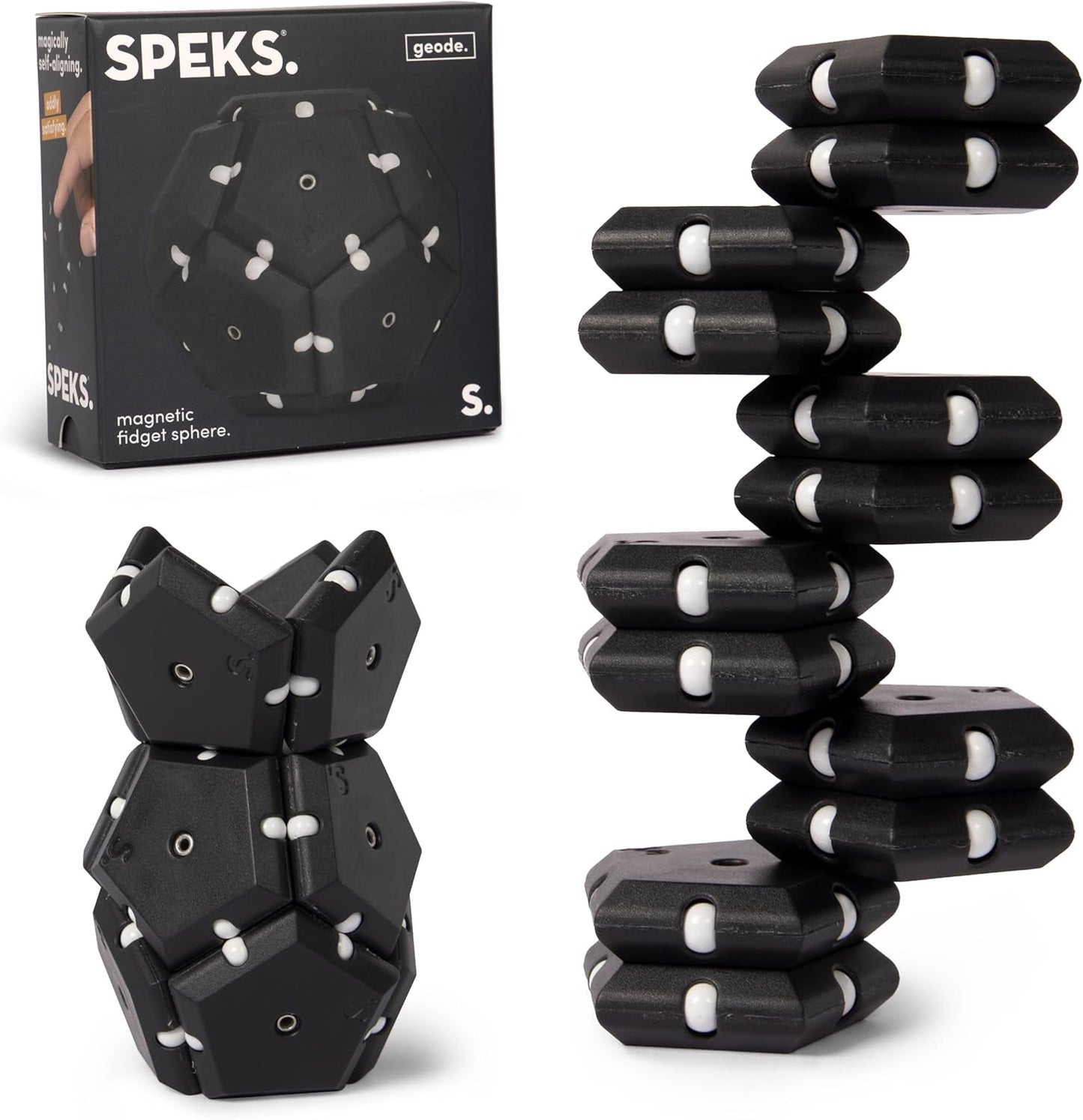 Speks Geode Matte Pentagons Magnetic Fidget Toy for Adults | Quiet Sensory Toy for Stress Relief & Anxiety, Office Desk Toy & Top Gadget Gift Idea | Snake Eyes, 12-Piece Set
