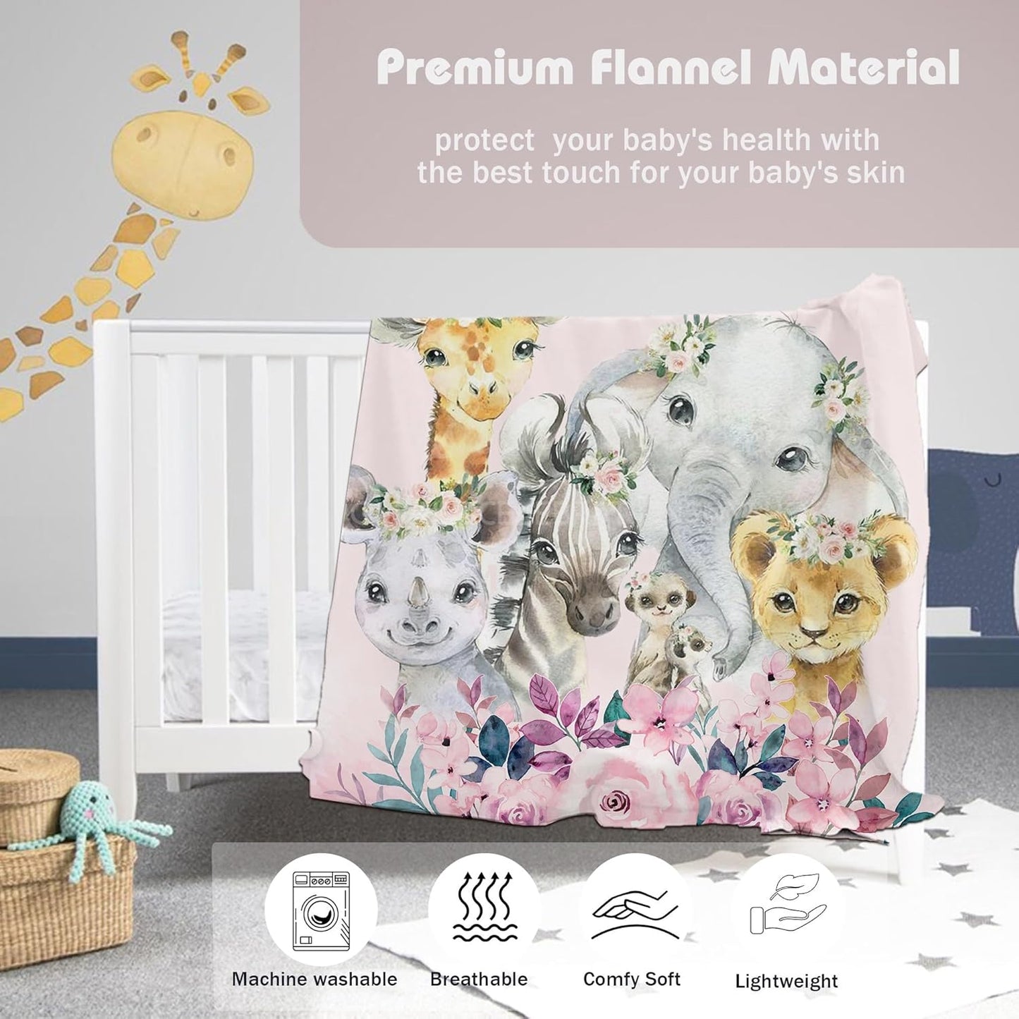 Personalized Baby Blanket with Name Custom Animals Blanket for Infant Toddler Newborn Customized for Boy Girl Birthday Christmas