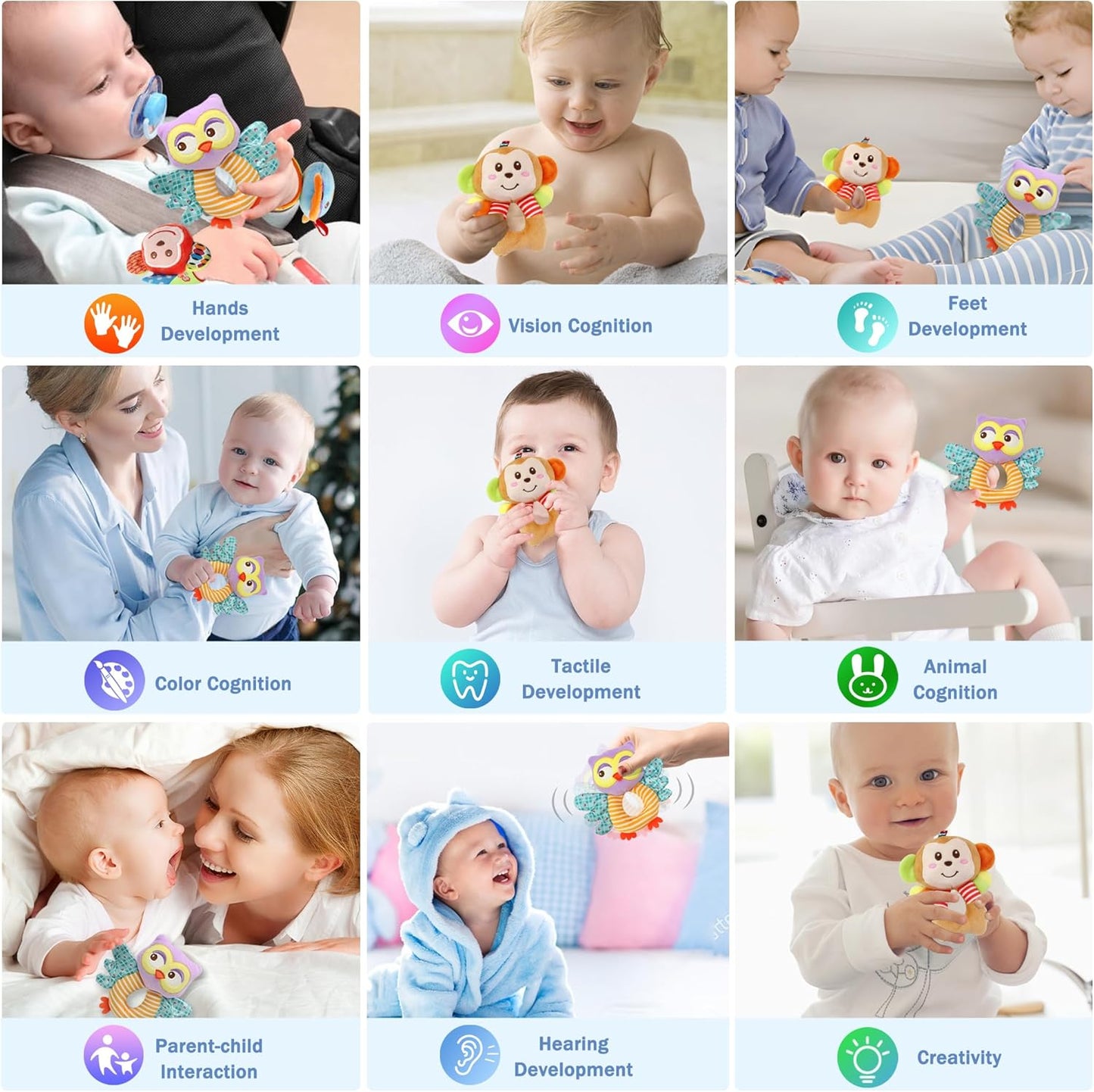 BLOOBLOOMAX Sock rattles for Babies 0-24 Months Baby Animal Foot Finder Educational Toys