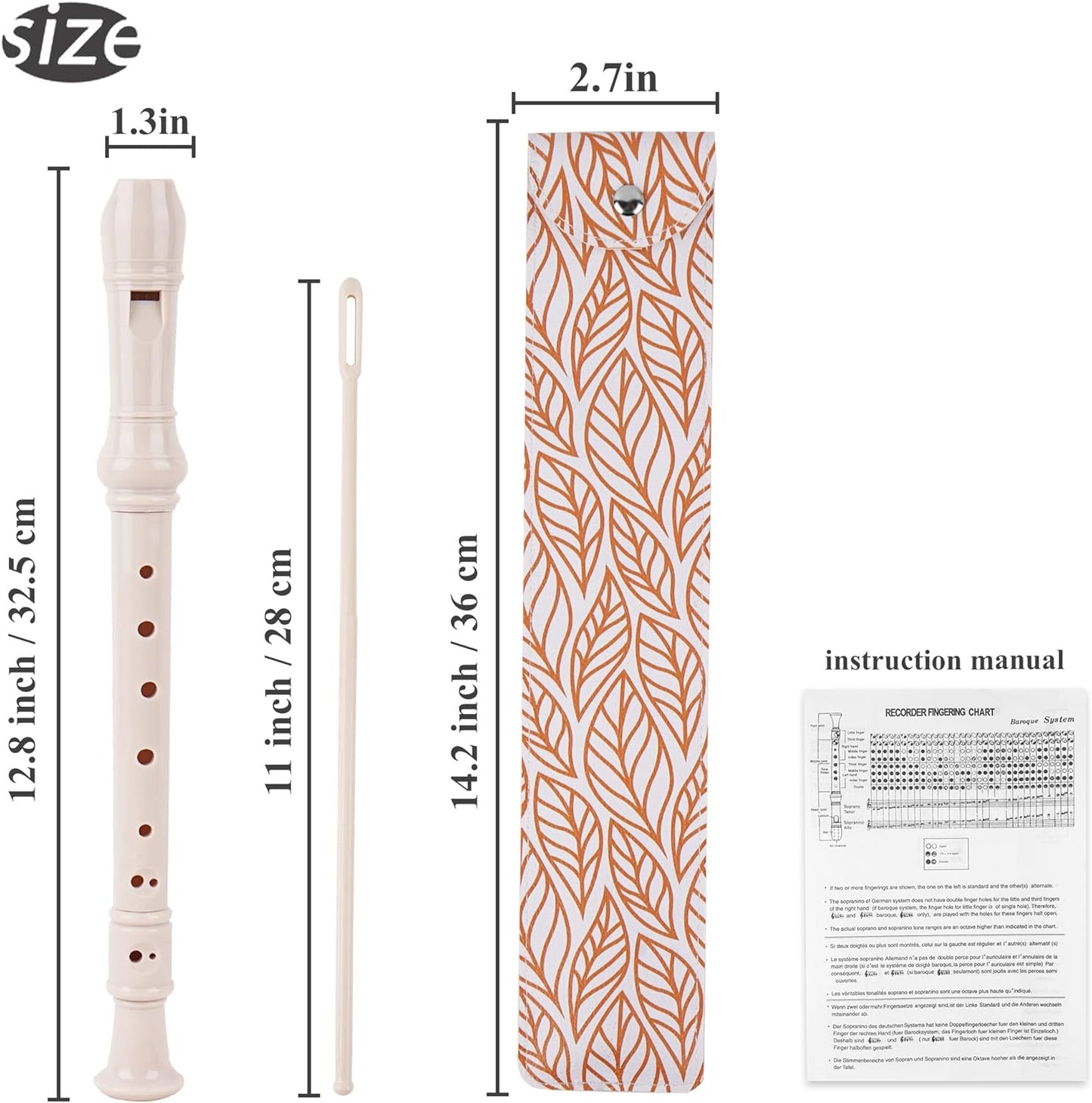 Recorder Instrument for Beginner Kids Adults,8-Hole Soprano Descant Recorder Music Flute with with Cleaning Rod & Leather Case For School Student Home Entertainment(2-Gold Leaf)