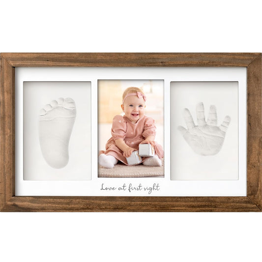 Baby Hand and Footprint Kit - Clay Handprint Keepsake Frame, Newborn Nursery Picture Frame, Personalized New Mom Gifts for Baby Shower & Registry (Medium Oak)