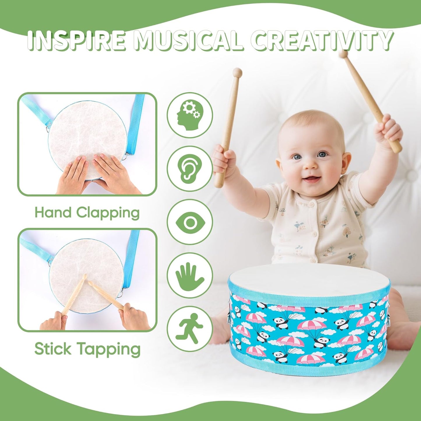 Kids Drum Set with Adjustable Strap: Toddler Musical Instrument for Ages 3-5, Wearable Drum Kit with Drumsticks, Educational Percussion Toy for Rhythm Music Development (Blue)