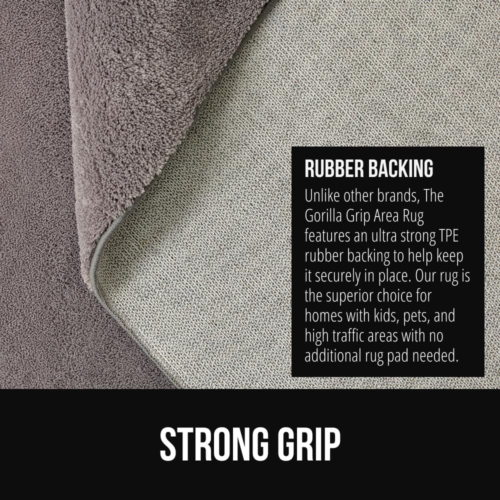 GORILLA GRIP Ultra Soft Washable Area Rug, 5x7, Stain and Slip Resistant Plush Thick Carpet for Bedroom Living Room, No Shed Floor Rugs, Pet Friendly, Dorm Essentials, Kids Nursery Home Decor, Gray