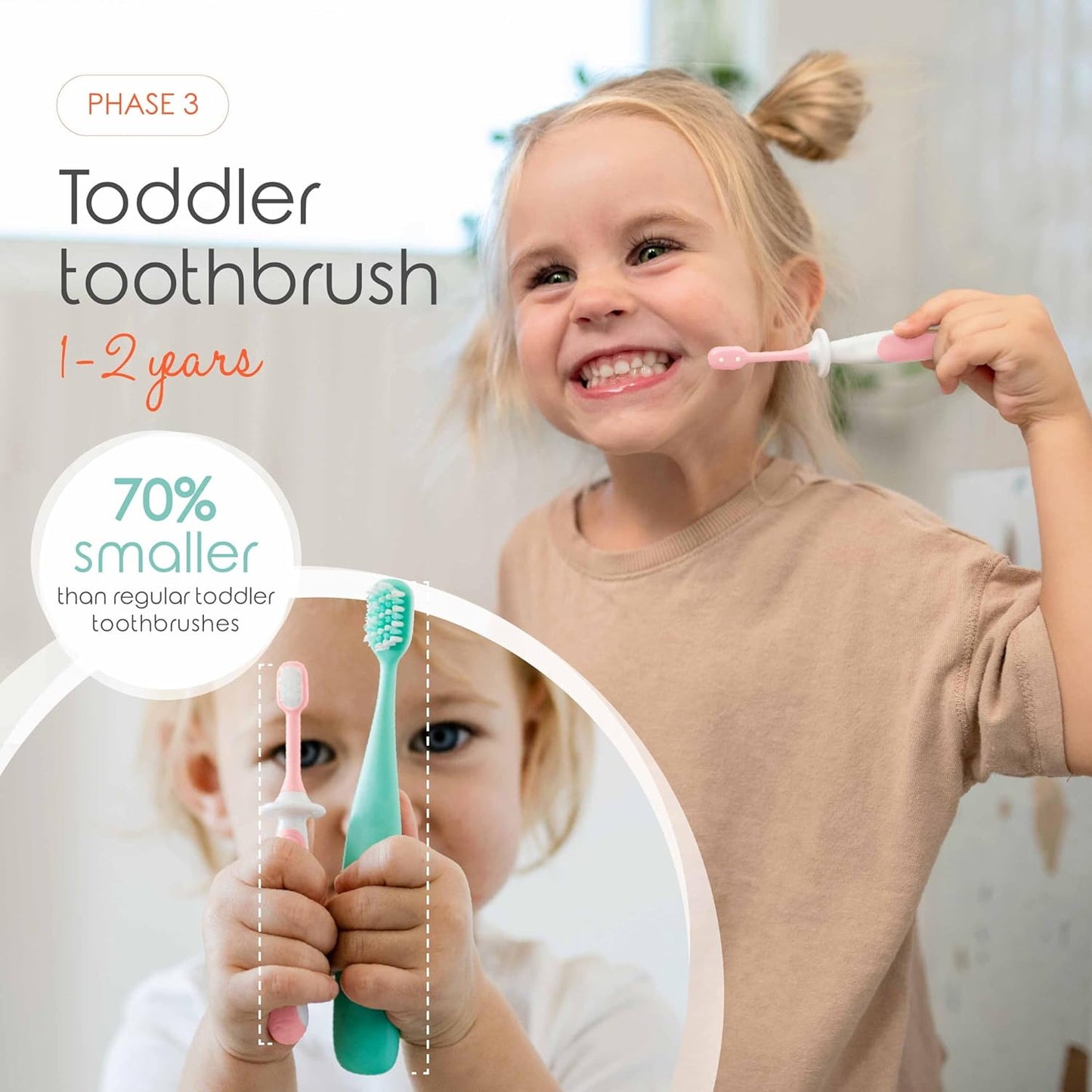 Cherish Baby Care Baby Toothbrush & Toddler Toothbrush Set (0-2 Years) - BPA-Free & Safety-Tested, 2023 Award Winner, Food-Grade Silicone (Pink)
