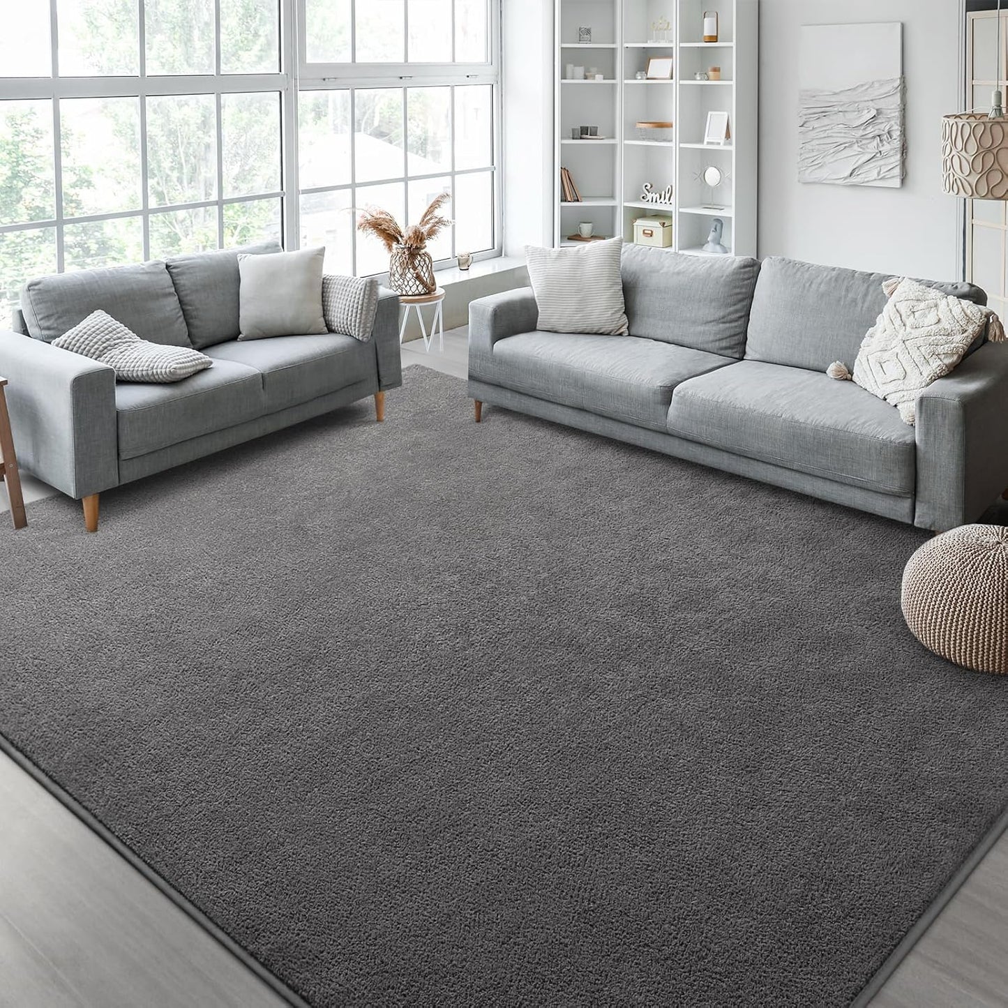 Kimicole 6x9 Washable Area Rugs for Living Room Bedroom, Large Low Pile Ulta-Thin Solid Color Rug, Non-Slip Soft Fluffy Carpet for Nursery Kids Room Dorm Room Home Decor (Deep Grey)