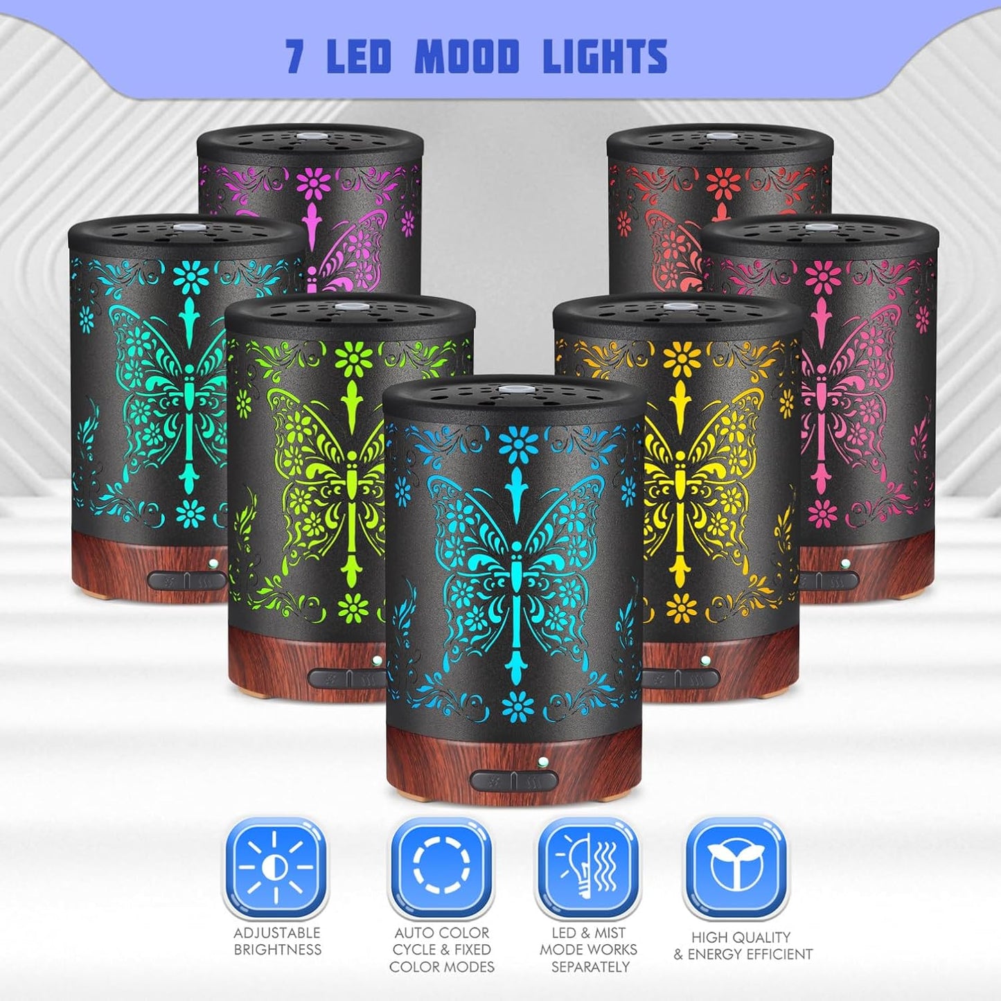 Metal Essential Oils Diffuser 150ML for Women Mom Grandma Wife, Aromatherapy Diffuser Cool Mist Humidifier with 7 Colors Lights Waterless Auto Off Air Diffusers(Butterfly)