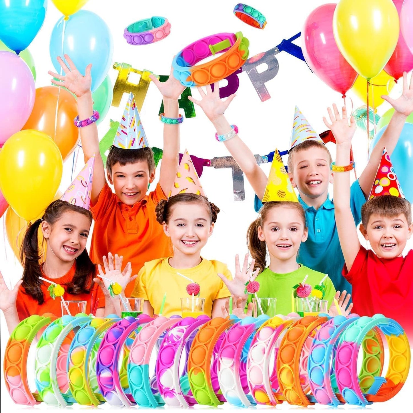 100pcs pop Random Bracelet,Pop Bubble Fidget Sensory Toys, Pop Toy Bulk for Party Favor, Classroom Student Prizes Easter Basket Goodie Bag Stuffers Christmas Valentine Gift for Kid
