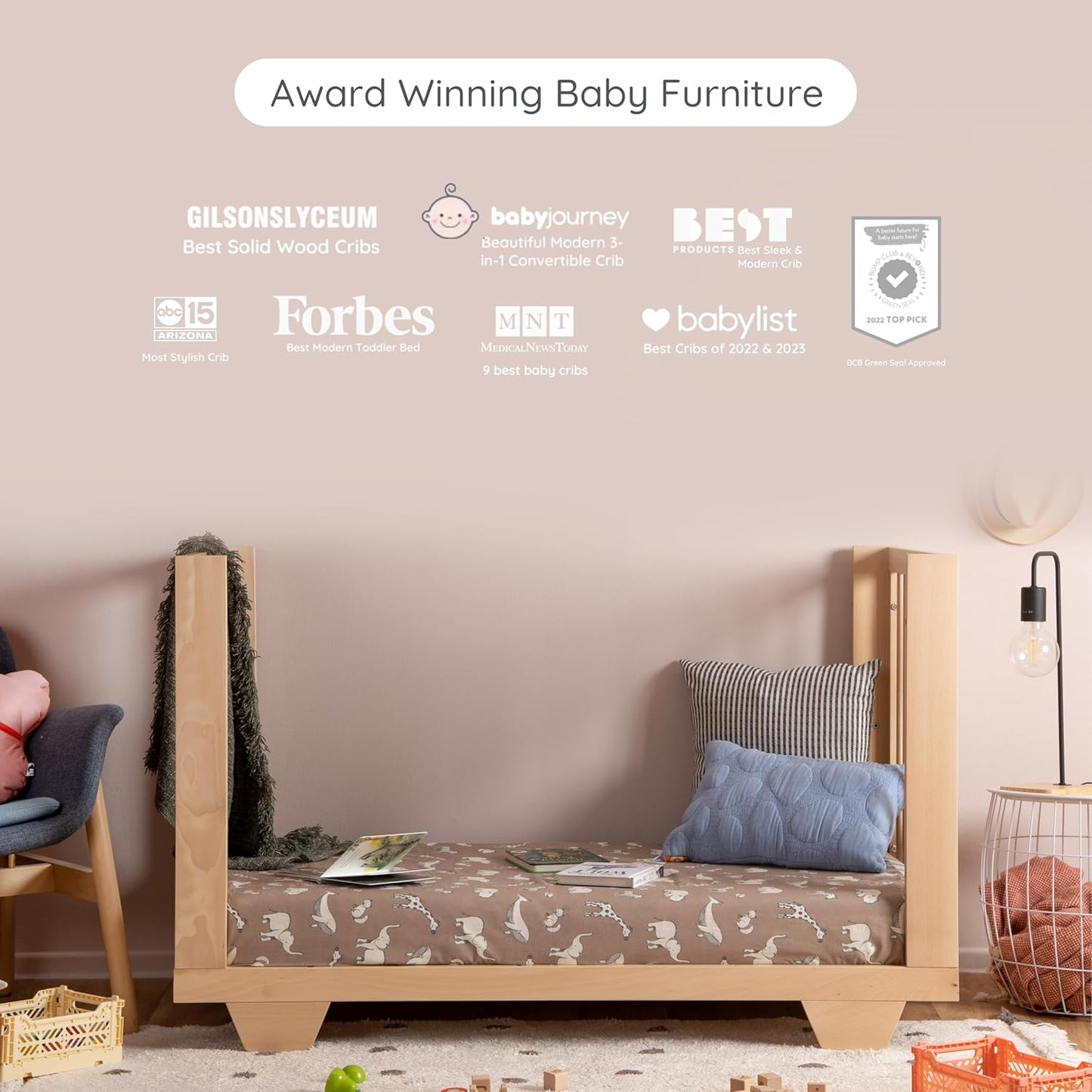 dadada Spirit 8 in 1 Convertible Crib to Toddler Bed & Floor Bed, Made in Italy, Greenguard Gold Certified, Adjustable Mattress Heights (Natural)