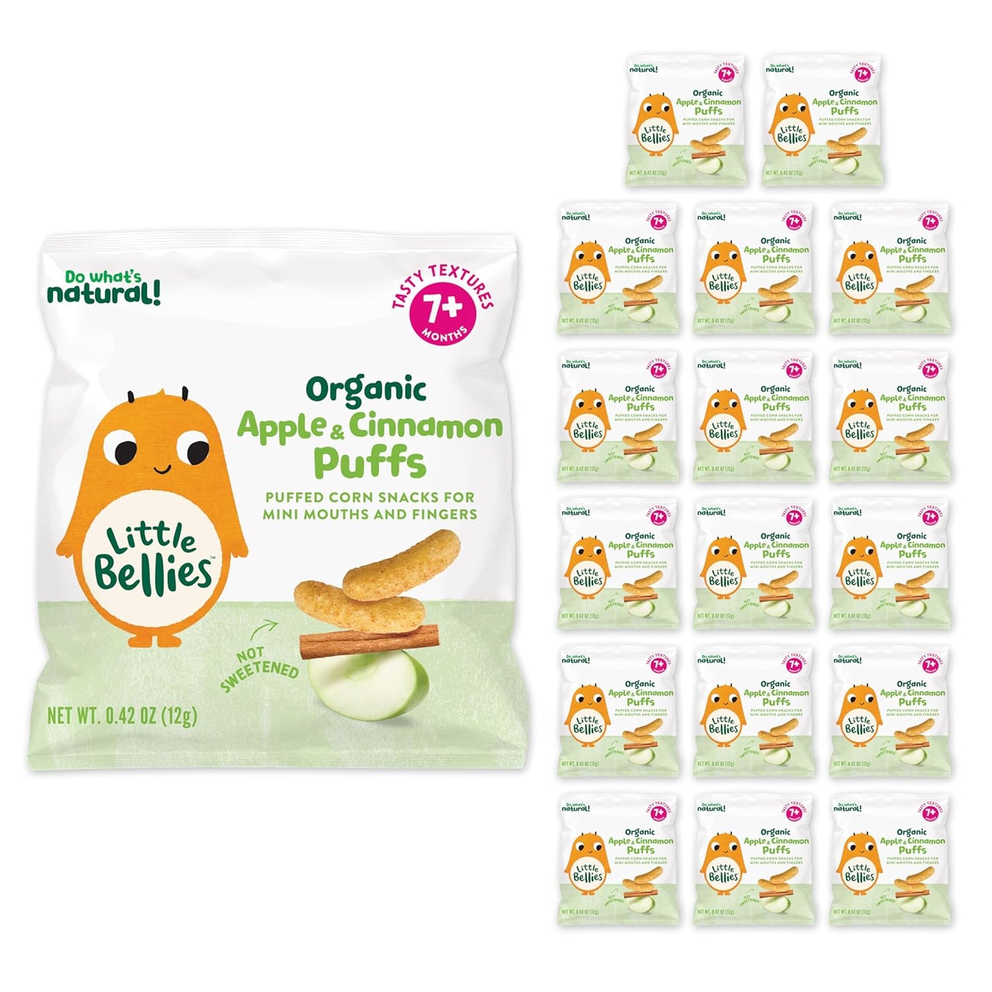 Little Bellies Organic Apple & Cinnamon Puffs Baby Snack (Pack of 18 x 0.42 oz Individual Packs)