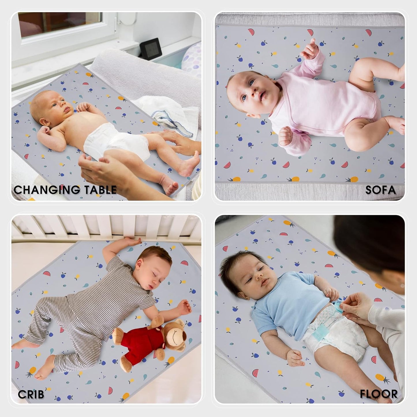 Vegan Leather Baby Changing Mat - Wipeable Portable Changing Pad, Foldable Travel Changing Mat for Baby, Newborns Toddlers Shower Gifts (Fruit,20"*28")