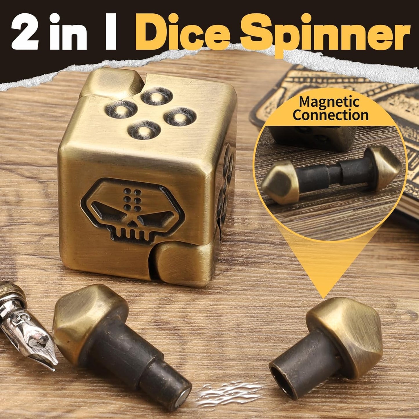 Metal Infinity Cube Fidget Spinner for Kids Adults, 2-in-1 Magnet Dice Fidget Hand Toys Focus Finger Spinning Toy, Stress Relief Hand Spinner for Boys Men, Kinetic Desk Toy for Autism Anti Anxiety