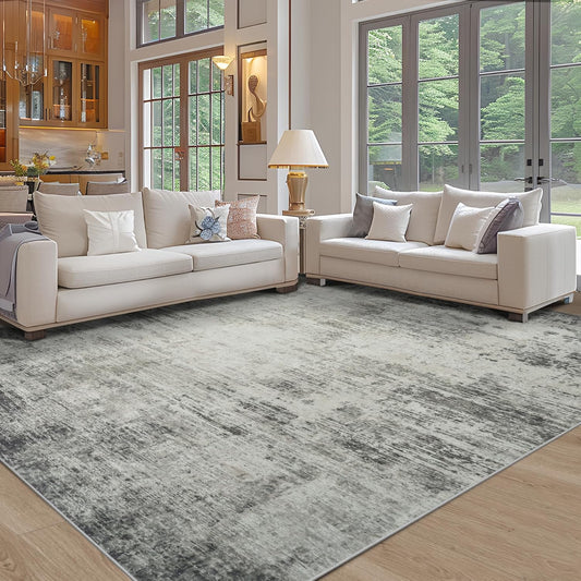 Area Rugs 8x10 Living Room Rugs: Modern Abstract Washable Rug with with Non-Slip Backing, Stain Resistant Indoor Floor Large Carpet for Bedroom Dining Room Table Nursery Hallway Home Office-Black/Gray