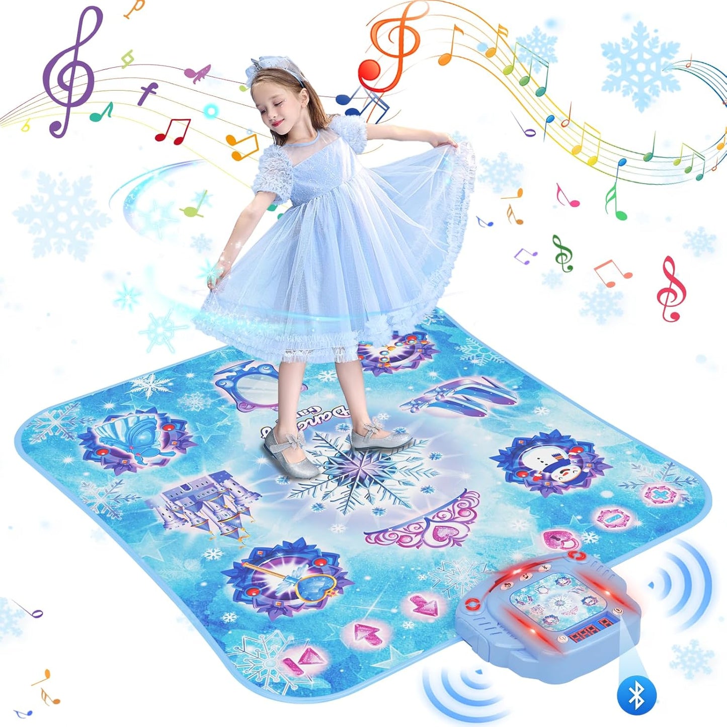 Dance Mat for 3-12 Year Old Girls, Frozen Toys Electronic Dance Pad with 8 Button & Wireless Bluetooth, Music Game Birthday for Kids Ages 3 4 5 6 7 8 9 10+