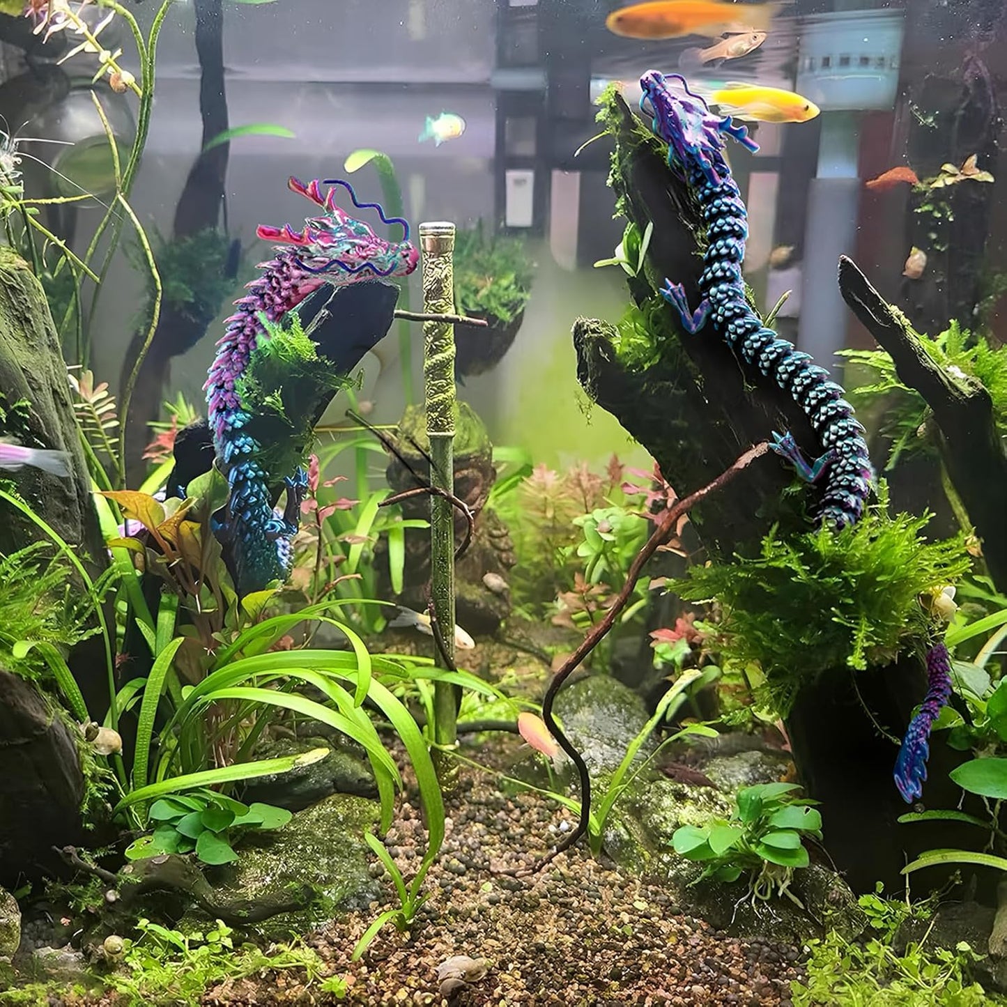 3D Printed Dragon Fidget Toy, 18in Surprise Mystery Dragon, Crystal Dragon Fidget Toy, Articulated Pye Dragon Fish/Display Cabinet/Home/Office Desktop Decor (Silver)