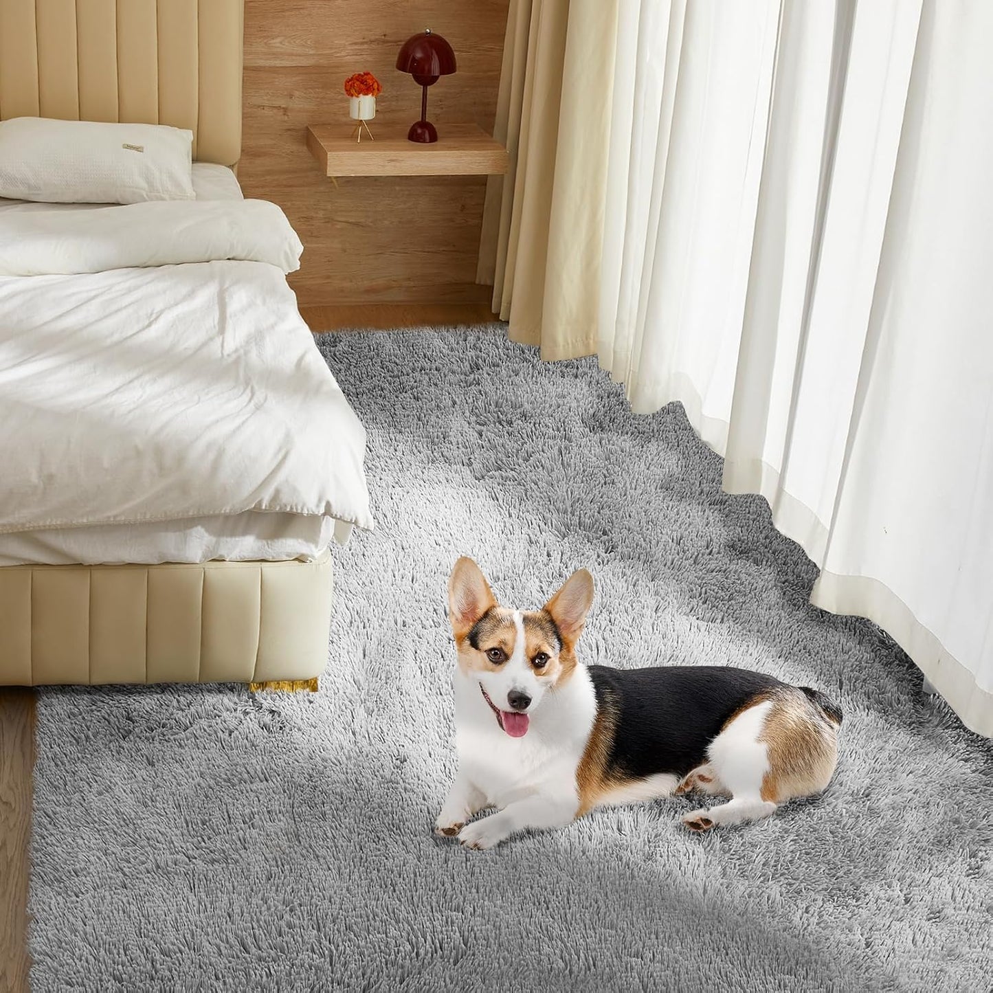 Ultra Soft Rug for Living Room, 4X6 Fluffy Shag Area Rug for Bedroom, Modern Shaggy Carpets Fuzzy Rug for Teens Dorm Nursery Home Decor Aesthetic, Upgrade Anti-Skid Durable, Light Grey