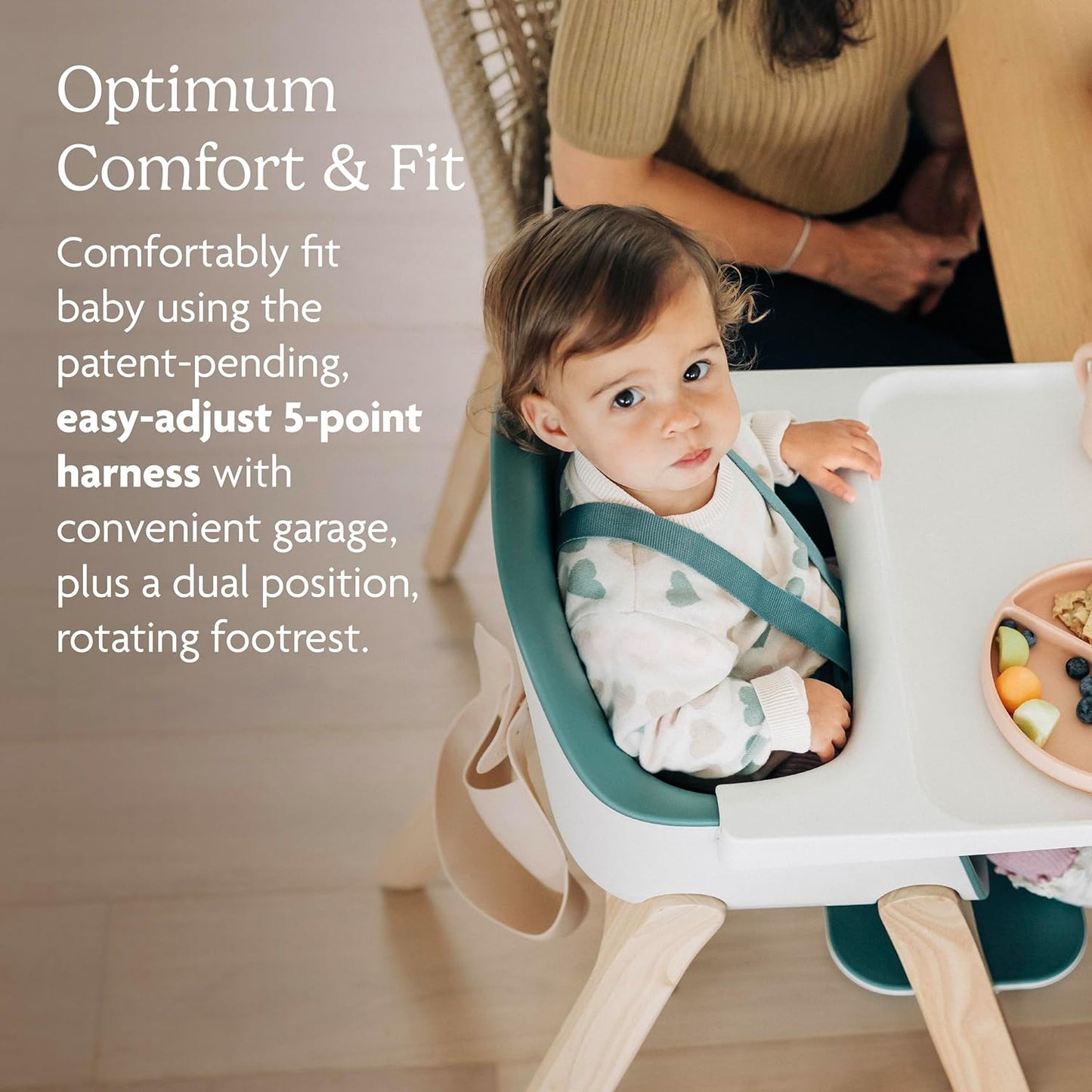 UPPAbaby Ciro High Chair/Sleek, Easy-to-Clean Design/Perfect-Fit Tray to Bring Baby to Table/Patent-Pending Harness/Dual-Position, 180-Degree Rotating Footrest/Chloe (Grey/Rubberwood)