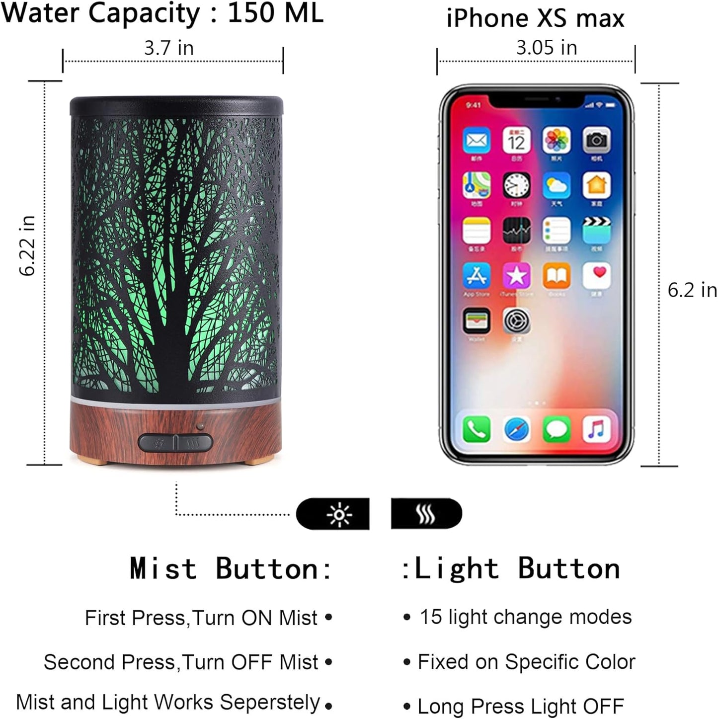 Essential Oils Diffuser for Home,150ML Aromatherapy Diffuser,Birthday Gifts for Women mom,Metal Cool Mist Humidifier with 7 Colors Lights Waterless Auto Off Air Diffusers(Tree)