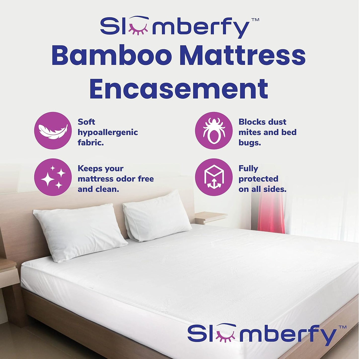 King Size Waterproof Bamboo Mattress Encasement by Slumberfy - Premium Skin-Safe Mattress Protector with 360° EZ Zipper, Lab-Tested Bed Bug, Zippered Encasement (76x80 in)