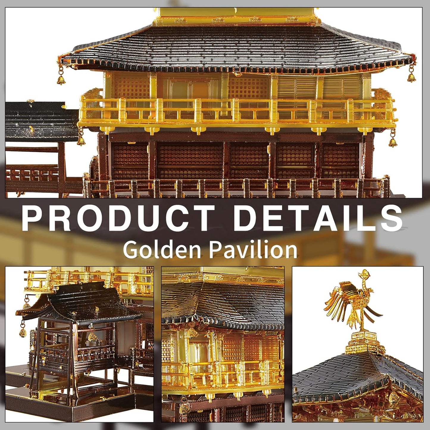 Piececool 3D Metal Model Kits for Adults, Kinkaku-ji Golden Pavilion Model Building Kits, Challenging 3D Puzzles for Stress Relief DIY Craft Kits
