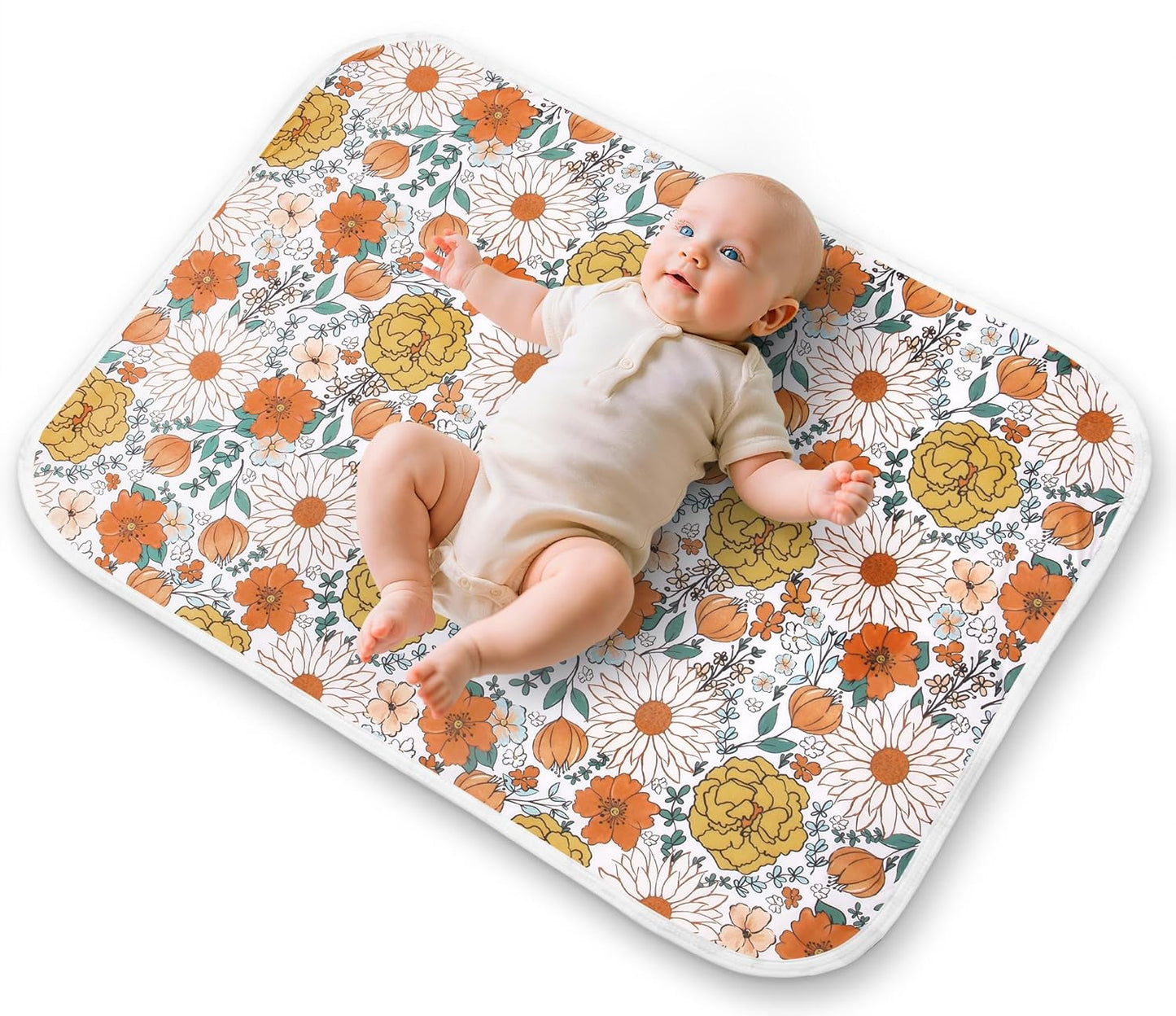 Diaper Changing Pads for Baby, Flower Change Mat, 3Layers Waterproof Change Pad Foldable Absorbent Mats for Women, Reusable Incontinence Underpads for Patient 24''x30'' (Daisy Flower)