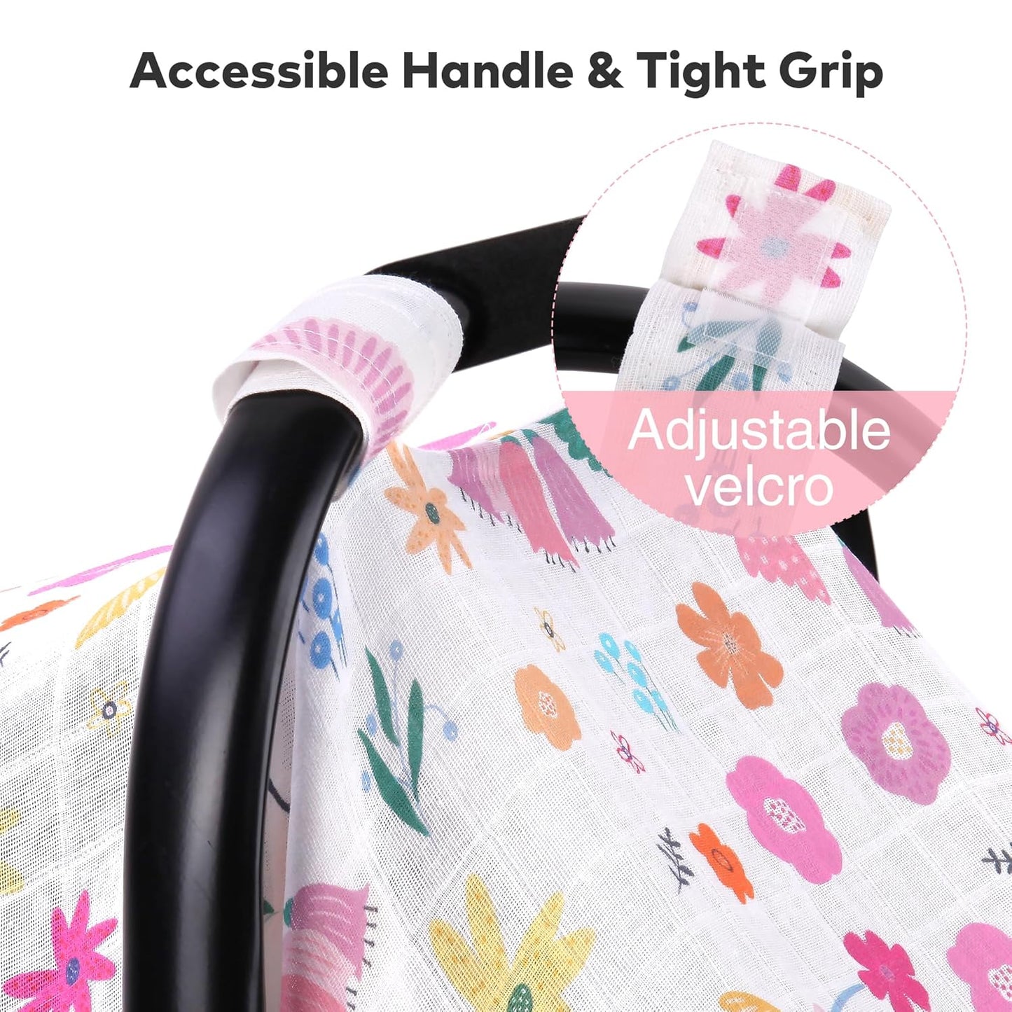 Rquite Muslin Car Seat Cover Baby, Carseat Covers Baby Girl Boy, Breathable Lightweight Infant Car Seat Cover, Baby Carrier Cover Car Seat Canopy Stroller Sun Shade for Summer & Hot Day, Universal Fit