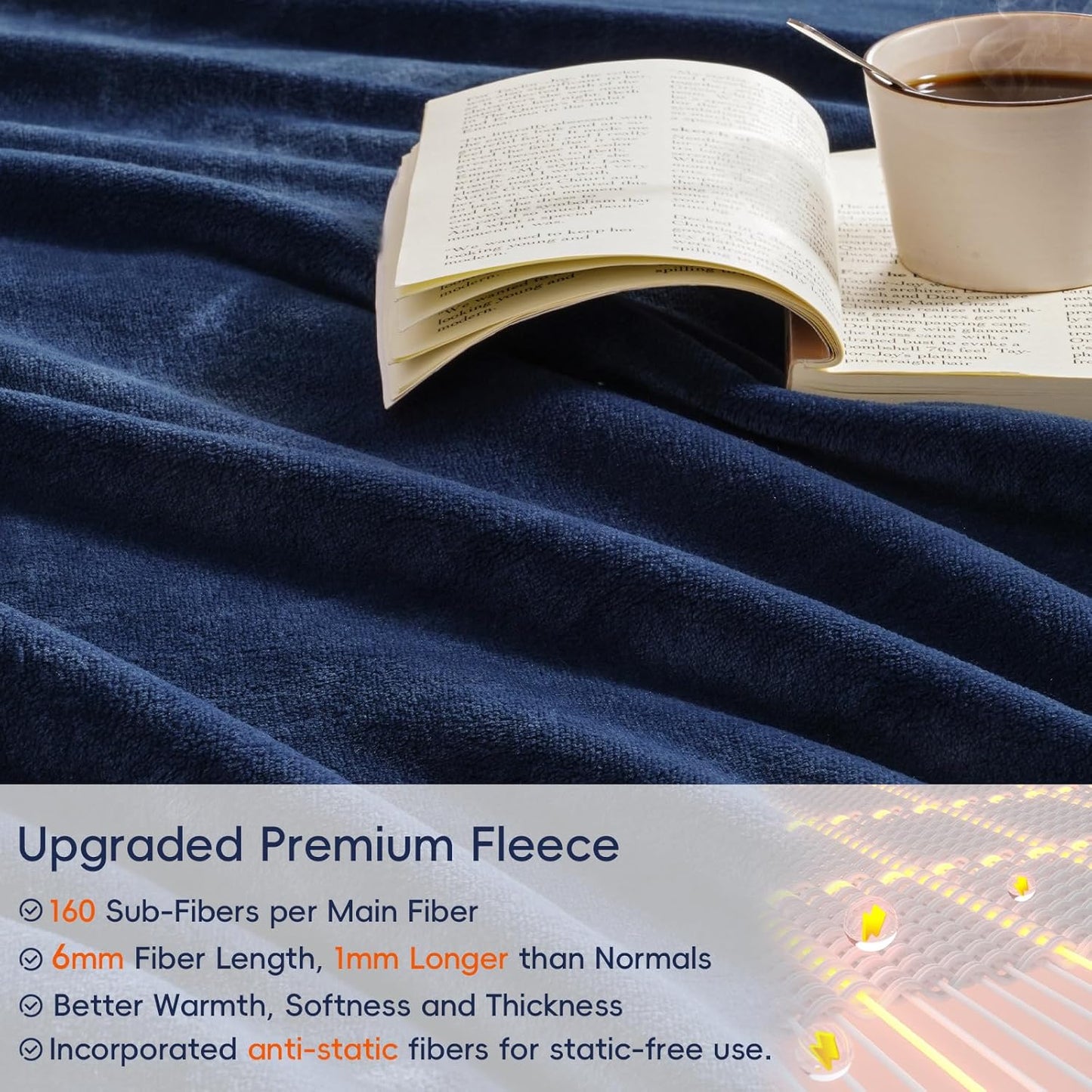 PHF Ultra Soft Fleece Blanket Queen Size, No Shed No Pilling Luxury Plush Cozy 300GSM Lightweight Blanket for Bed, Couch, Chair, Sofa Suitable for All Season, 90" x 90", Navy Blue