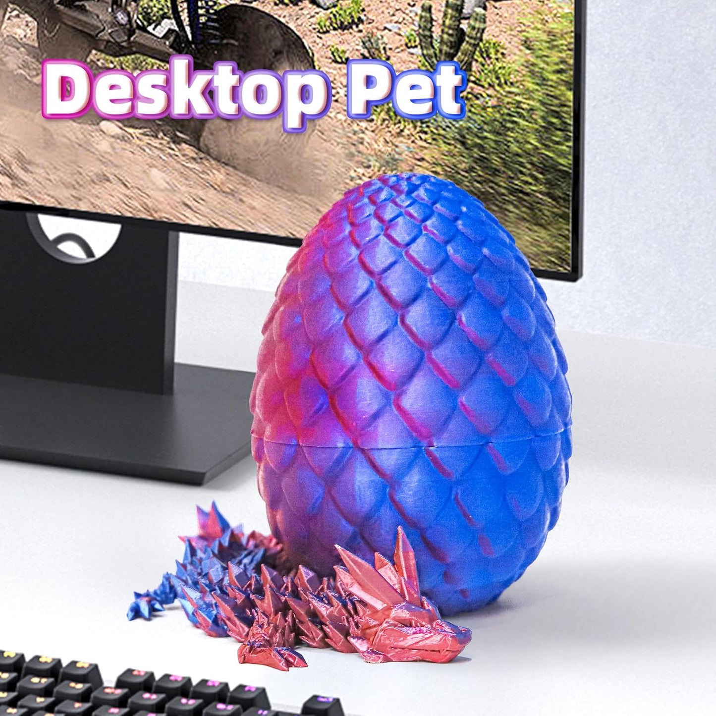 Dragon Egg - 3D Printed Egg with Flexible Dragon Inside, 3D Printed Gift, Articulated Dragon Egg Fidget Toy, Easter Egg ,Figurine Decor (12” Dragon)