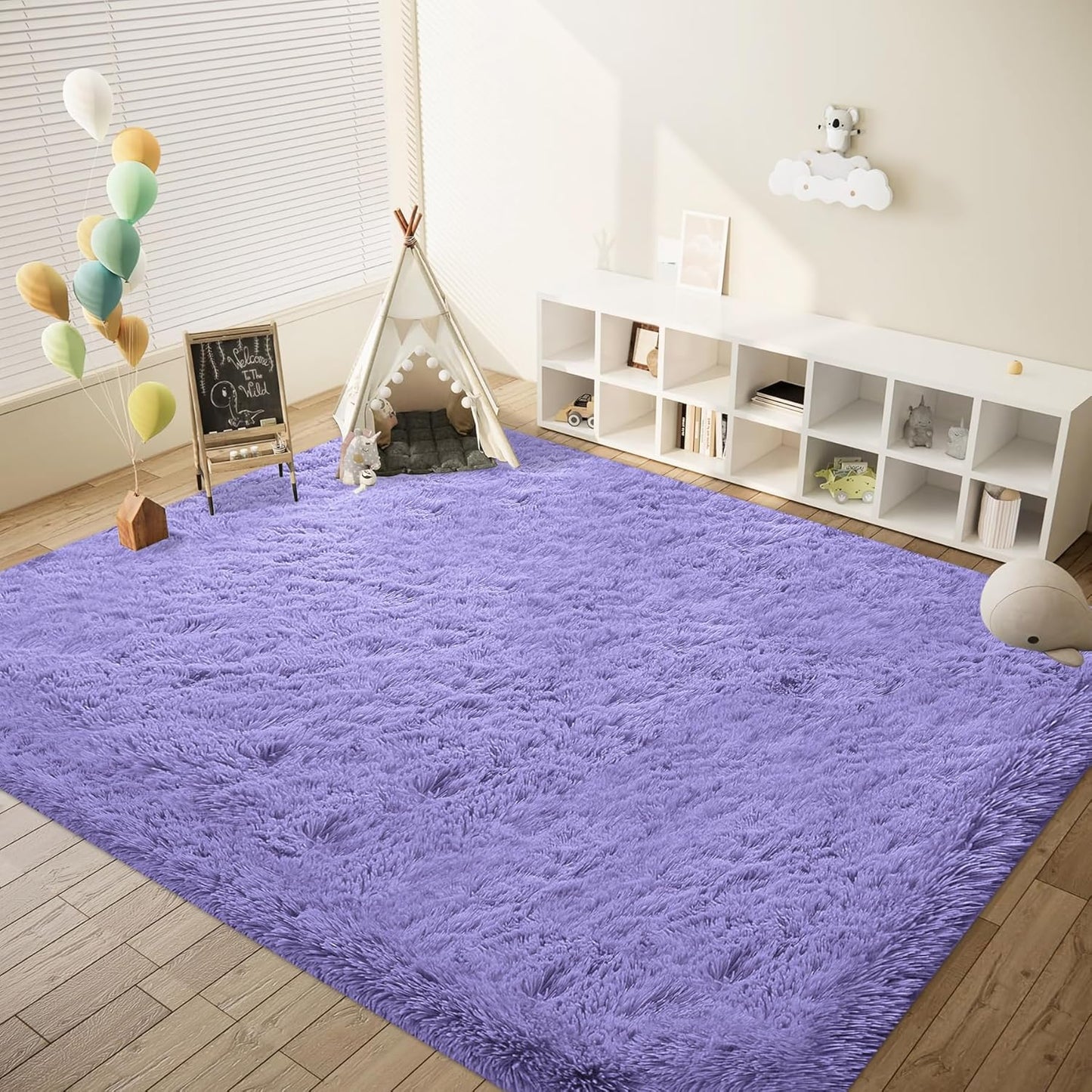 8x10 Area Rug for Living Room: Fluffy Shag Soft Washable Rugs Large Fuzzy Plush Indoor Carpet for Bedroom Nursery Playroom Kids Girls Boys Room (Purple, 8'x10')
