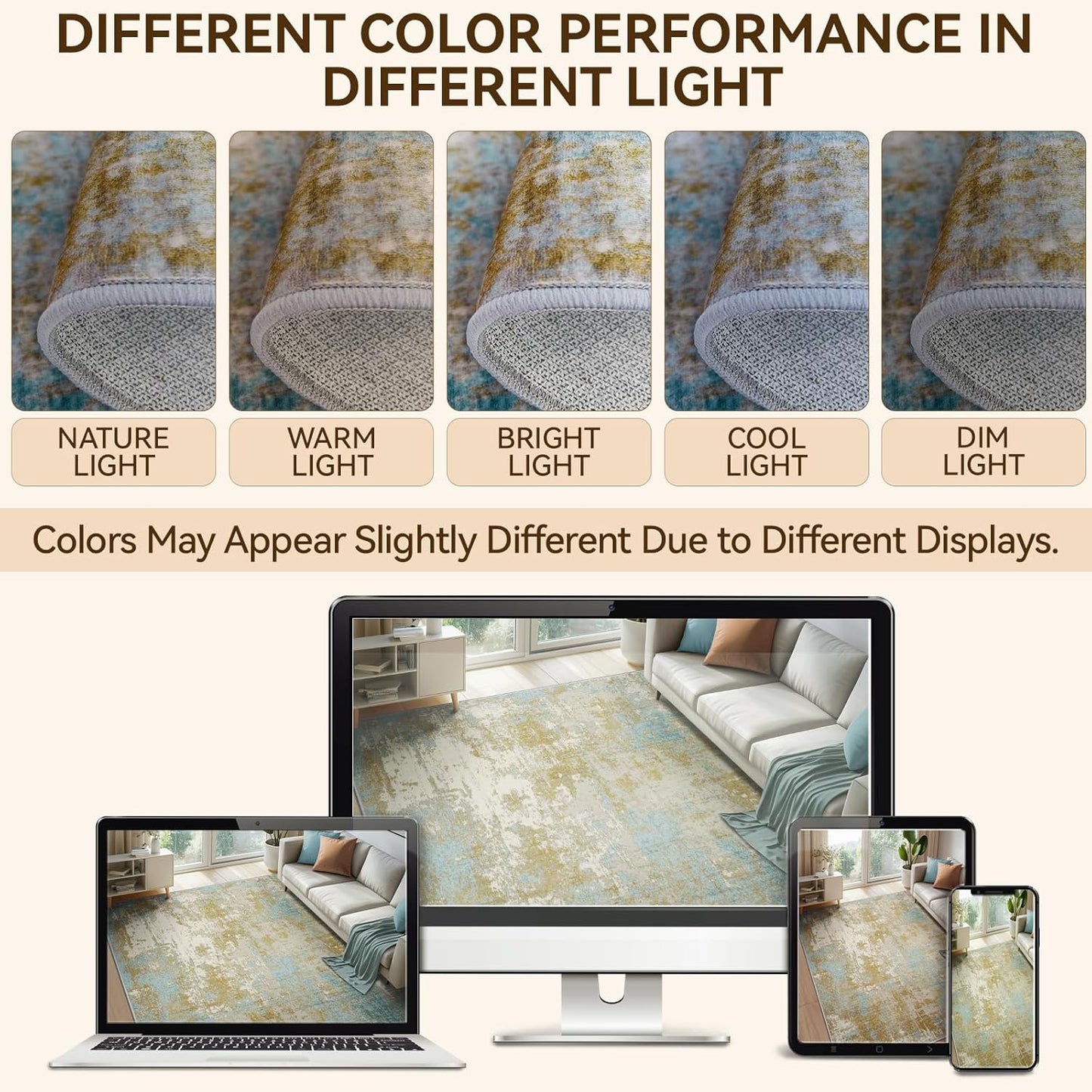 Washable Area Rugs 5'x7' Non-Slip Modern Abstract Soft for Living Room Entryway Bedroom Nursery, Print Pattern, Teal Blue Taupe