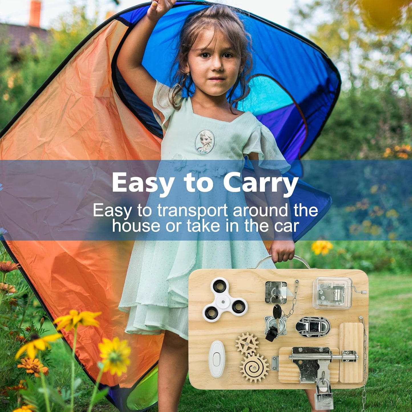 Wooden Montessori Toys Busy Board for 1 2 3 4 Year Old, Baby Toddler Sensory Toys, for Fine Motor Skills, for Autism ADHD