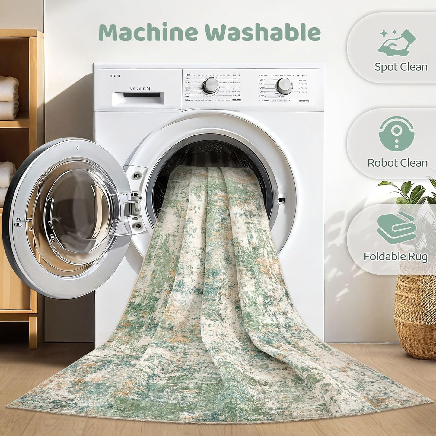 5x7 Area Rugs Living Room: Washable Large Abstract Soft Green Rug Stain Resistant Indoor Floor Non-Slip Accent Carpet for Men Modern Home Enthusiasts Aged 25-45 - Bedroom Office Playroom