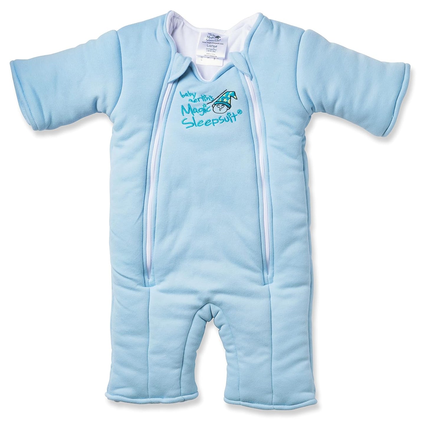Baby Merlin's Magic Sleepsuit - Cotton Baby Swaddle Transition Product - Soft and Breathable Design, Double Zipper for Easy Diaper Changes, Promotes Safe Sleep - Blue - Large 18-21lbs