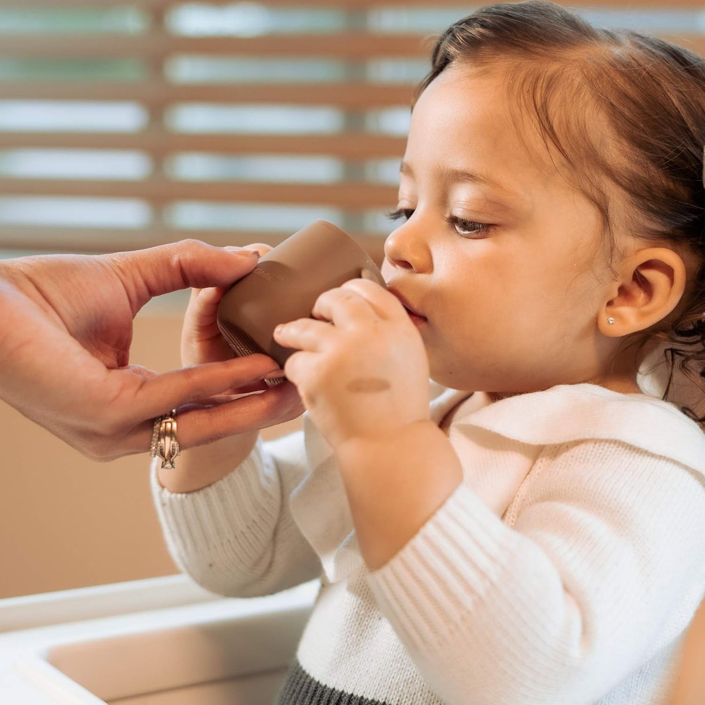| Teenie Tiny™ Silicone Developmental Baby-Led Weaning Drinking Cups (2 pack) (Warm Taupe and Blue Fusion)
