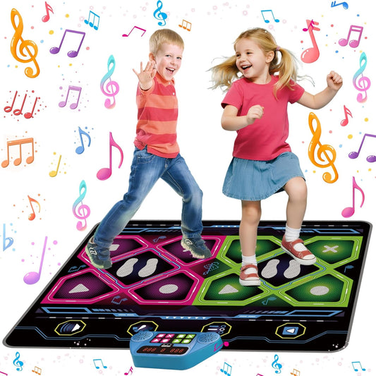 Upgraded 2-Player Kids Dance Mat, Interactive Electronic Dance Pad for Girls &Boys Ages 3-12, Premium Speaker with Built-in Adjustable Volume Music, Ideal Birthday & Holiday Family Dance Game Toy Gift