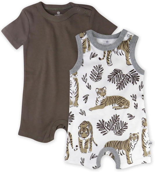 HonestBaby Short Sleeve and Tank Romper 100% Organic Cotton for Infant Baby and Toddler Boys