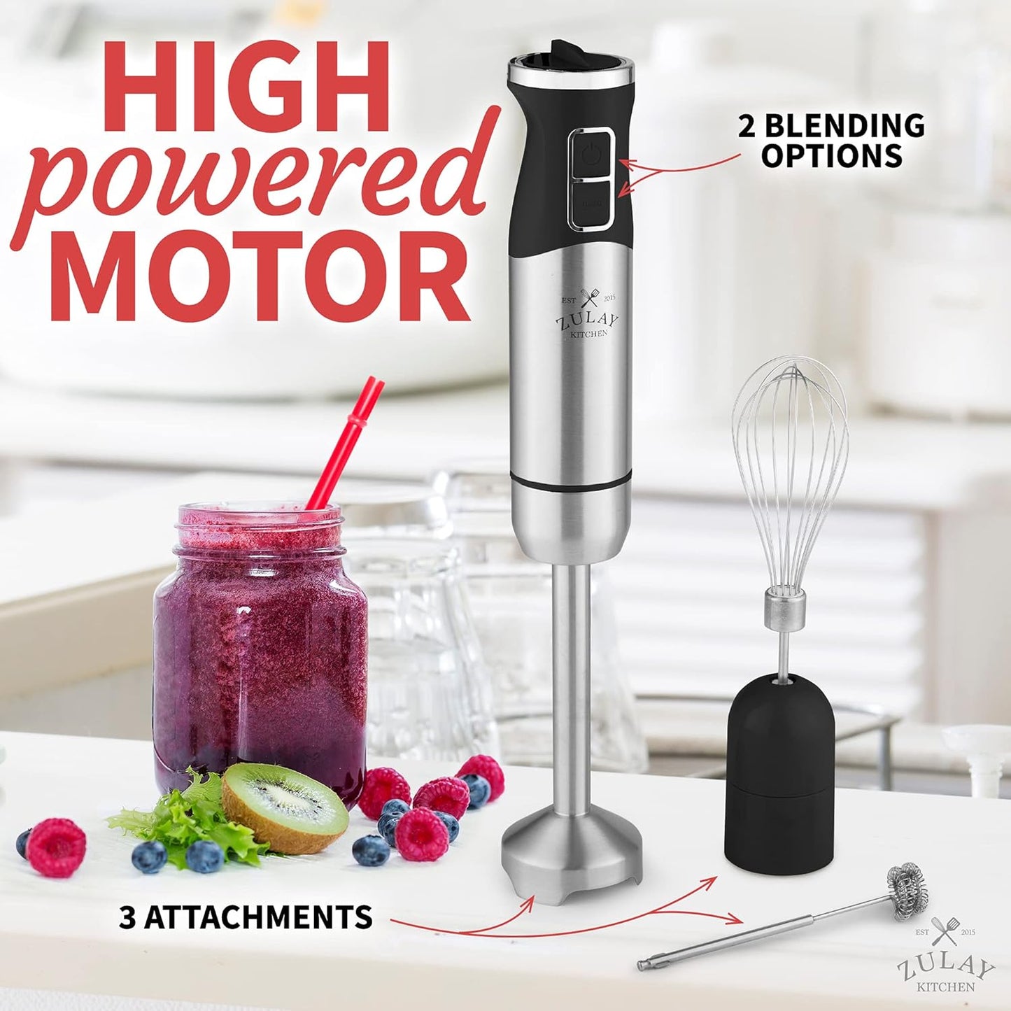 Zulay Immersion Blender Handheld - Durable Stick Blender With Ultra-Sharp Stainless Steel Blades For Effortless Blending (Immersion Blender Set (No Cup), Matte Black)