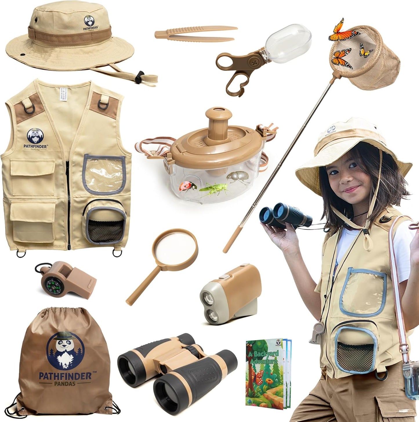 Kids Bug Catching Kit - Complete Explorer Kit with Safari Vest, Hat & More - Cute Dress-Up Safari Costume, or Zoo Keeper - Outdoor Explorer Set & Bug Toys for 3-7 Year Old Boys Girls + Adventure Book