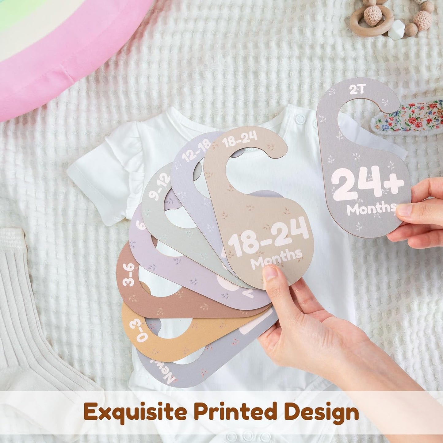 Baby Closet Dividers for Clothes Organizer - Set of 8 Adorable Wooden Double-Sided Baby Clothes Size Hanger Organizer from Newborn to 24+ Months for Nursery Beautiful Minimalist Decor