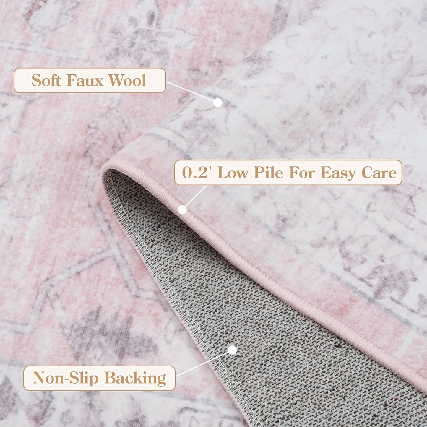 LIVEBOX Pink 9x12 Area Rug for Bedroom Girls, Boho Washable Rugs for Living Room Nursery, Non-Slip Indoor Soft Carpet Low-Pile Farmhouse Carpets for Dining Room Kids Playroom, Pink