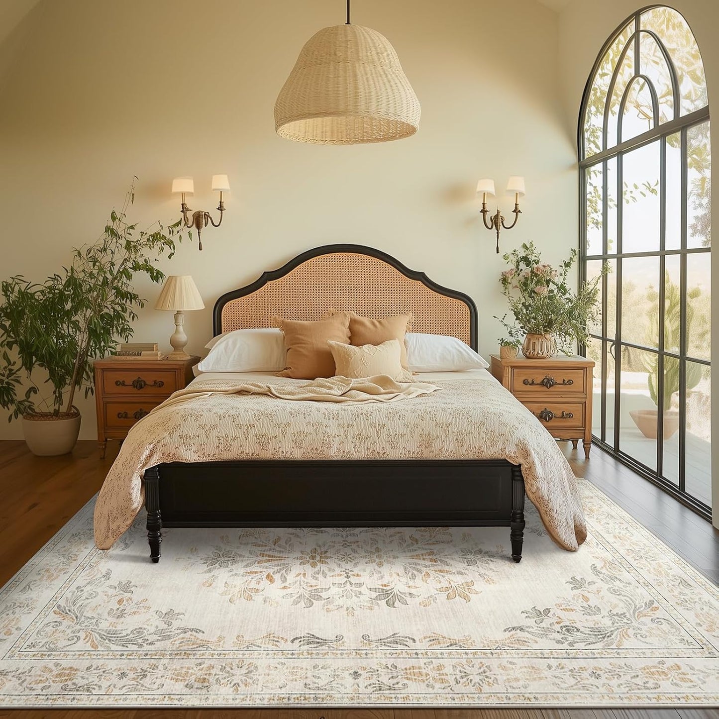 jinchan Vintage Floral 8x10 Area Rugs for Living Room - Machine Washable Distressed Design Soft Throw Rug Thin Non-Slip Large Carpet for Bedroom Nursery Dining Room Home Office (8x10ft,Light Grey)