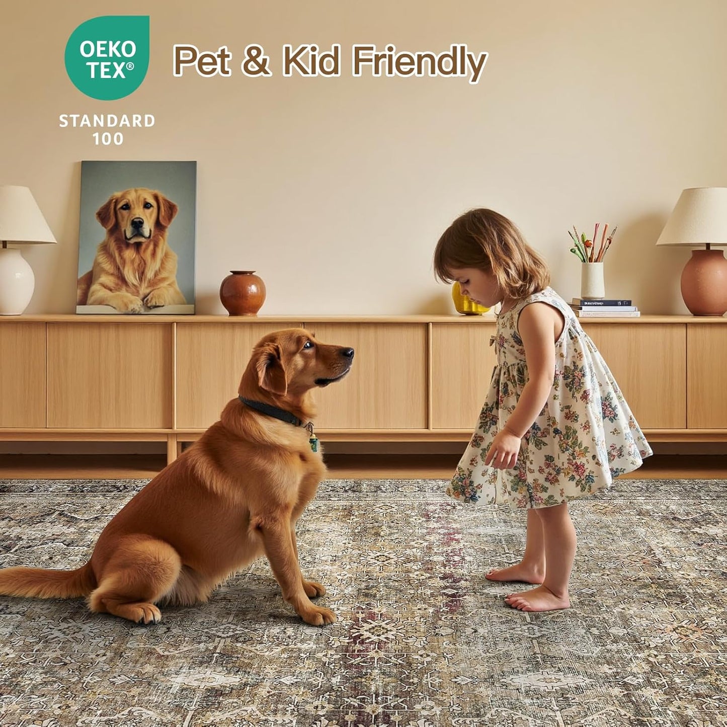 Lofus 9x12 Area Rug for Living Room,Brow Washable Large Rugs with Non-Slip Backing,Soft Neutral Carpets for Bedroom Dining Room Home Office Indoor Nursery