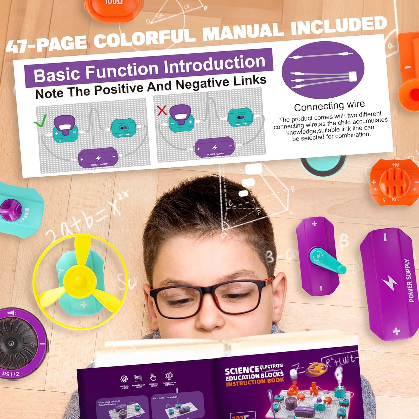 SMILESSKIDDO Circuit Board for Kids, 45 PCS DIY Electronics Exploration Kit with 100+ Projects, Physics Science Experiments, School Family STEM Educational Toy Gift for Kids 6+