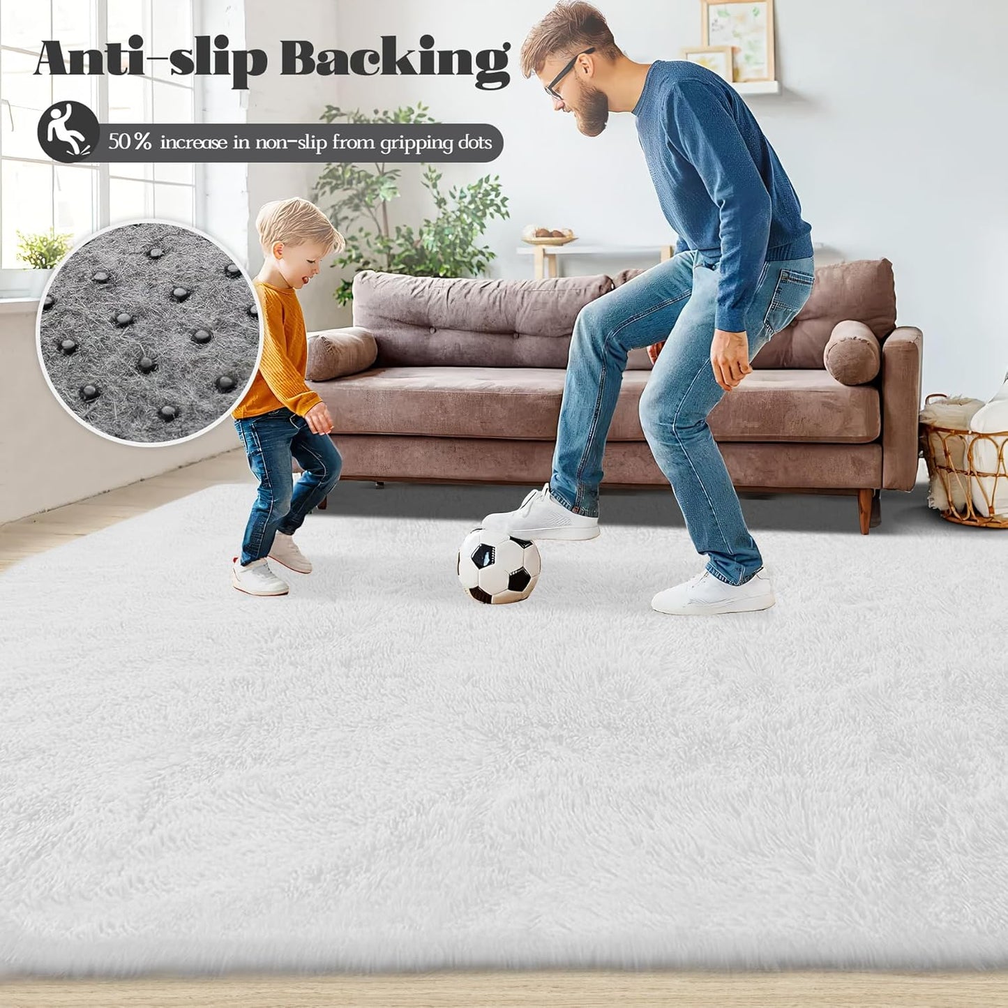 5x7 Area Rug for Living Room: Fluffy Shag Soft Washable Rugs Fuzzy Plush Indoor Carpet for Bedroom Nursery Playroom Dorm Kids Girls Boys Room (White, 5'x7')