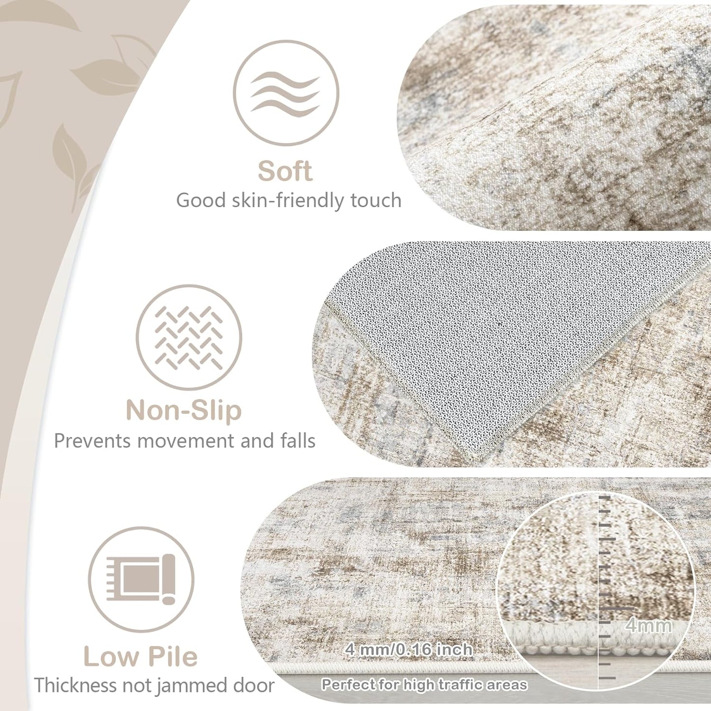 Area Rugs 9x12 Living Room: Washable Rug Modern Abstract Large Rugs Soft Non Slip Neutral Rug Stain Resistant Indoor Carpet for Bedroom Kitchen Dining Room Home Office Rugs(Blue Brown,9'x12')