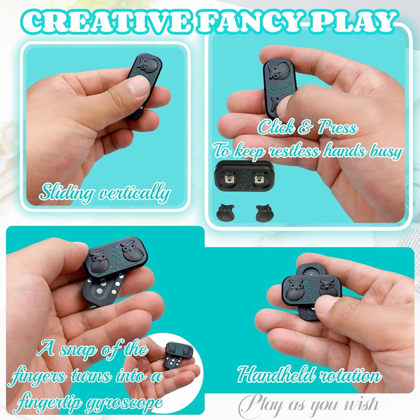 New Decompression Metal Poker Fidget Slider,Men's EDC Hand Slider,Poker Push Card Stress Relief Toys,Twig Sitting Owl Shape Design Fidget Toys,Office Desk Toys Gifts for Boyfriend and Father (Black)