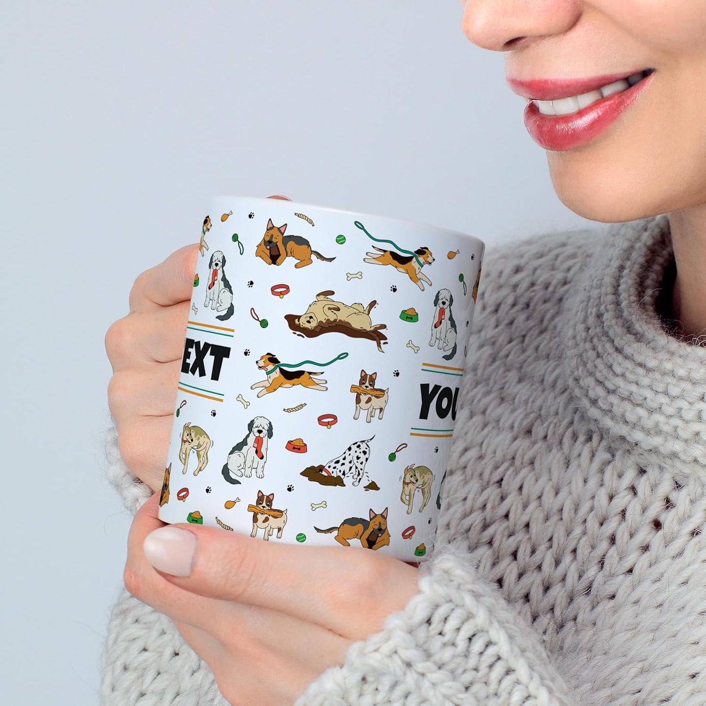 Personalized Mug for Kids - Dogs - Custom Name/Text, Ceramic Hot Chocolate/Cocoa/Coffee Cup for Boys/Girls, Birthday/Christmas/Holiday Gift - 11 oz, Pink Handle