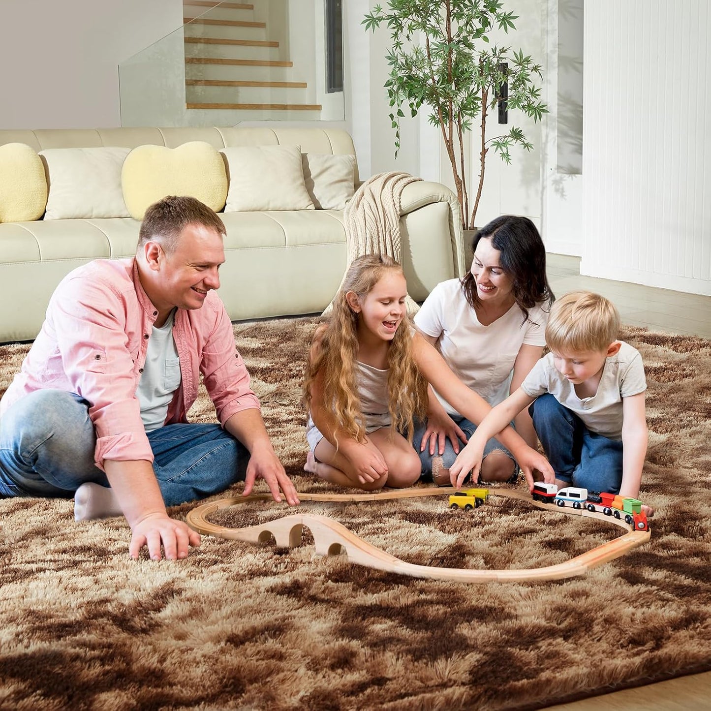 Ultra Soft Rug for Living Room, 9X12 Fluffy Shag Area Rug for Bedroom, Modern Shaggy Carpets Fuzzy Rug for Teens Dorm Nursery Home Decor Aesthetic, Upgrade Anti-Skid Durable, Tie-Dyed Coffee