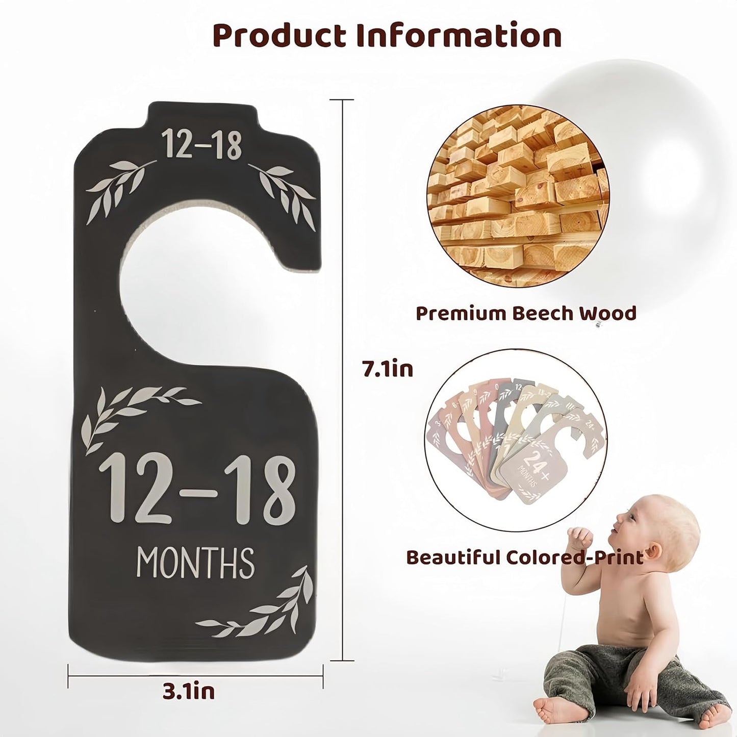 Wooden Baby Closet Dividers for Baby Clothes Organizer,Colorful Baby Closets Organizer for Nursery Decor,Baby Clothes Dividers for Closet Size Hangers for New Mom Dad Parents (Colorful)