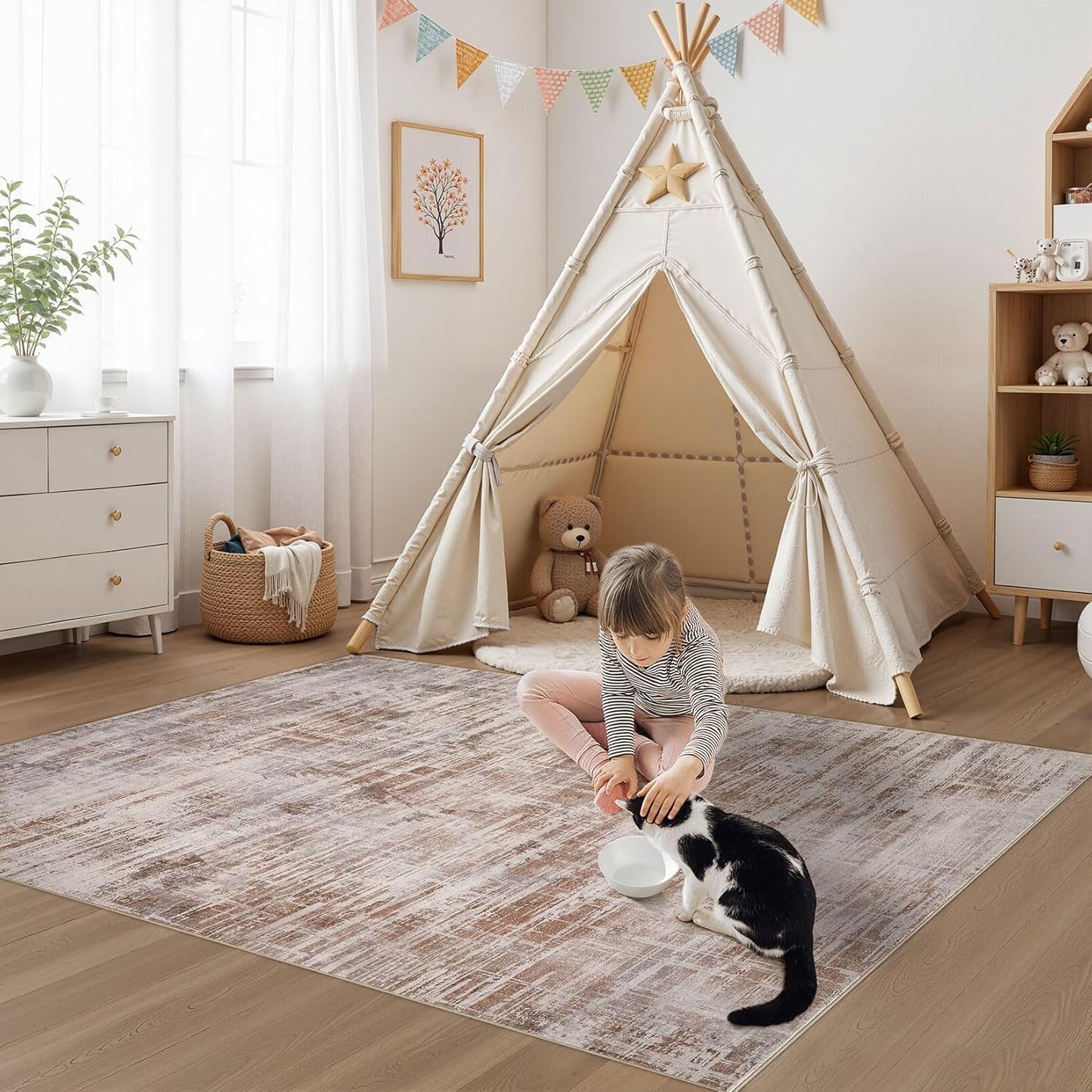 Area Rug for Living Room: 3x5 Washable Neutral Abstract Modern Soft Rugs Non Slip Indoor Floor Stain Resistant Carpet for Bedroom Dining Room Office Nursery - Red Brown