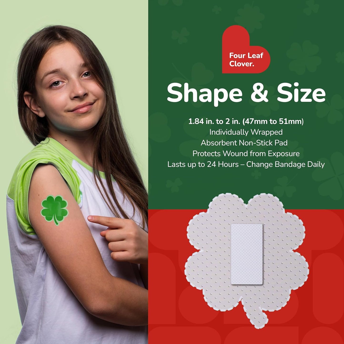BioSwiss Bandages, 4 Leaf Clover Shaped Self Adhesive Bandage, Latex Free Wound Care, Fun First Aid Kit Supplies for Kids and Adults, 24 Count